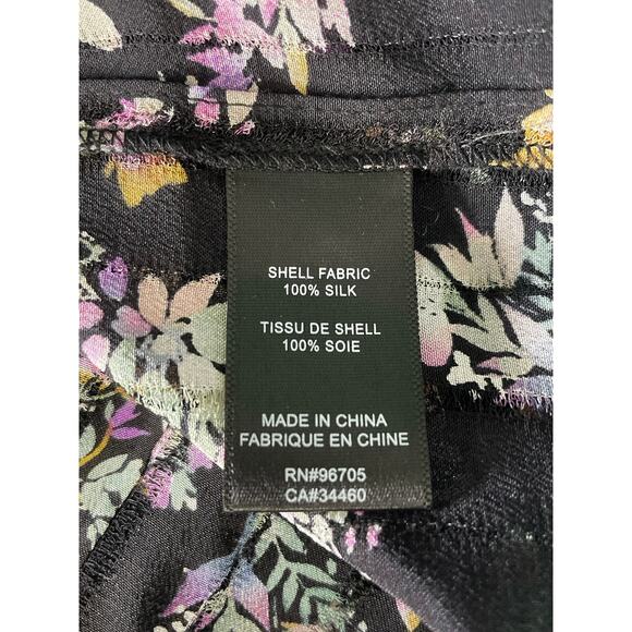 Rebecca Taylor Black Silk Floral Bouquet Keyhole Neck Long Sleeve Top Size 8 - Picture 9 of 11